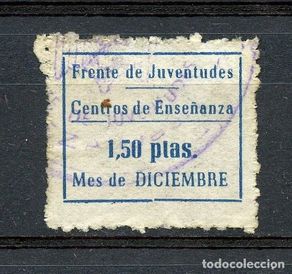 Briefmarken: ESPAÑA GUERRA CIVIL. FRENTE DE JUVENTUDES - CENTROS DE ENSEÑANZA. 1,50 PTAS NO RESEÑADO